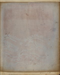Fotogene tekening van een fragment van kant door William Henry Fox Talbot